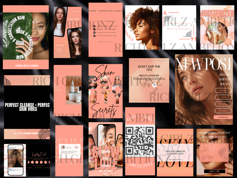 100 Social Media Canva Templates for Beauty, Makeup, Esthetician & Spa Brands