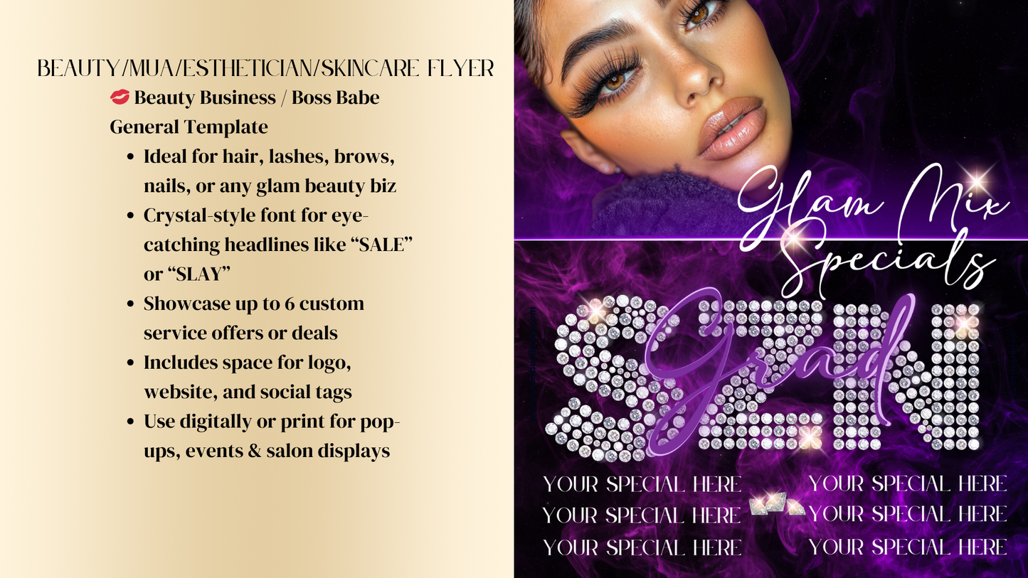 Premium Flyer's Beauty & Glampreneur Flyers – Editable in Canva