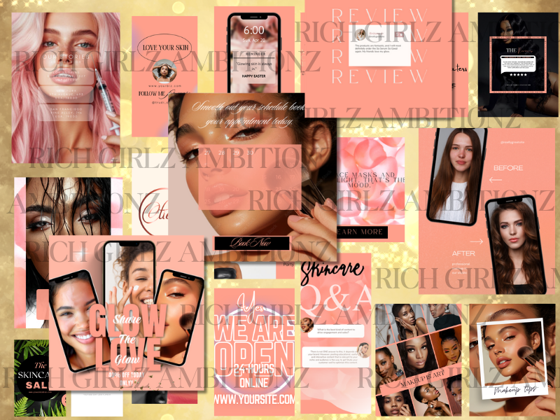 100 Social Media Canva Templates for Beauty, Makeup, Esthetician & Spa Brands