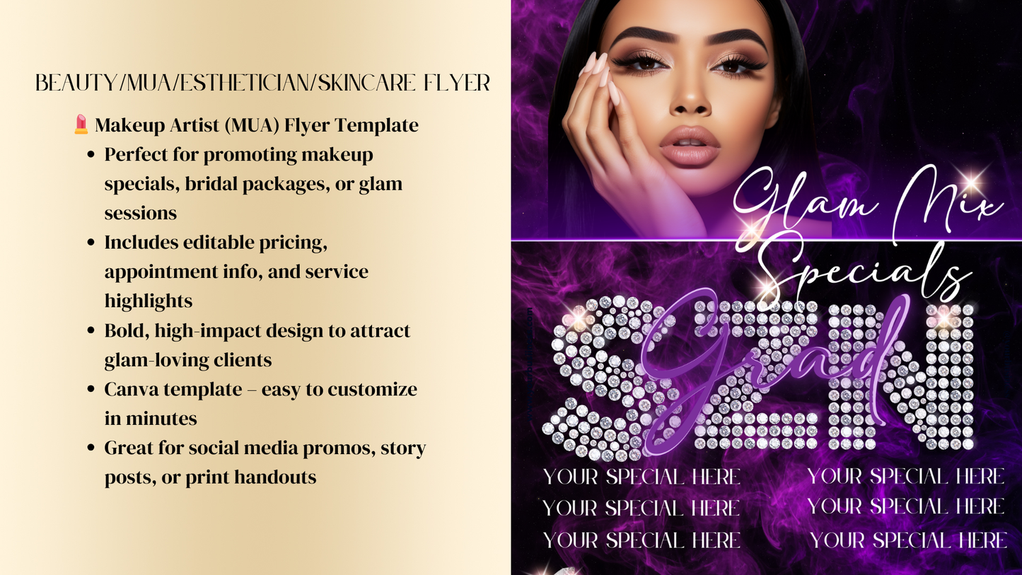 Premium Flyer's Beauty & Glampreneur Flyers – Editable in Canva
