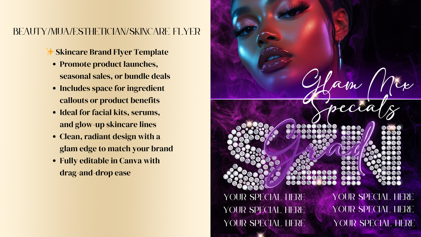 Premium Flyer's Beauty & Glampreneur Flyers – Editable in Canva